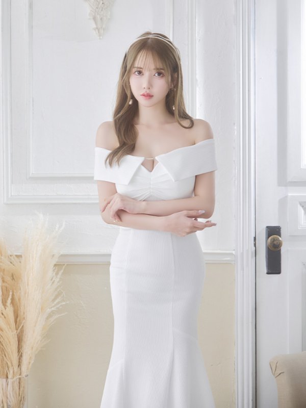 画像4: Lサイズあり【DEA./ディア】ワンカラー/ リブニット/ マーメイド/ オフショル/ ストレッチ/ ロングドレス/ キャバドレス long[OF08]