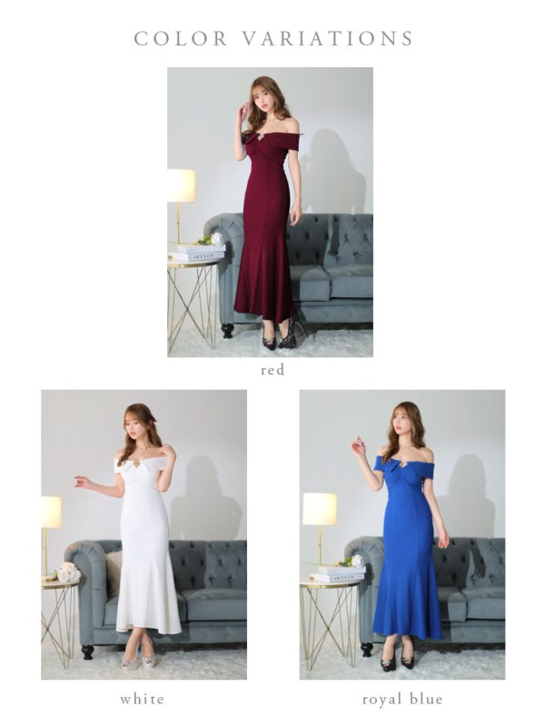 画像10: Lサイズあり【DEA./ディア】ワンカラー/ リブニット/ マーメイド/ オフショル/ ストレッチ/ ロングドレス/ キャバドレス long[OF08]