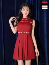 XSサイズあり【ROBE de FLEURS/ローブドフルール】スプリングツイード/ ビジュー/ ノースリーブ/ フレア/ ミニドレス/ キャバドレス[OF2]【一部予約商品/7月下旬発送予定】