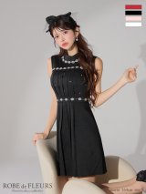 XSサイズあり【ROBE de FLEURS/ローブドフルール】スプリングツイード/ ビジュー/ ノースリーブ/ フレア/ ミニドレス/ キャバドレス[OF2]【一部予約商品/7月下旬発送予定】