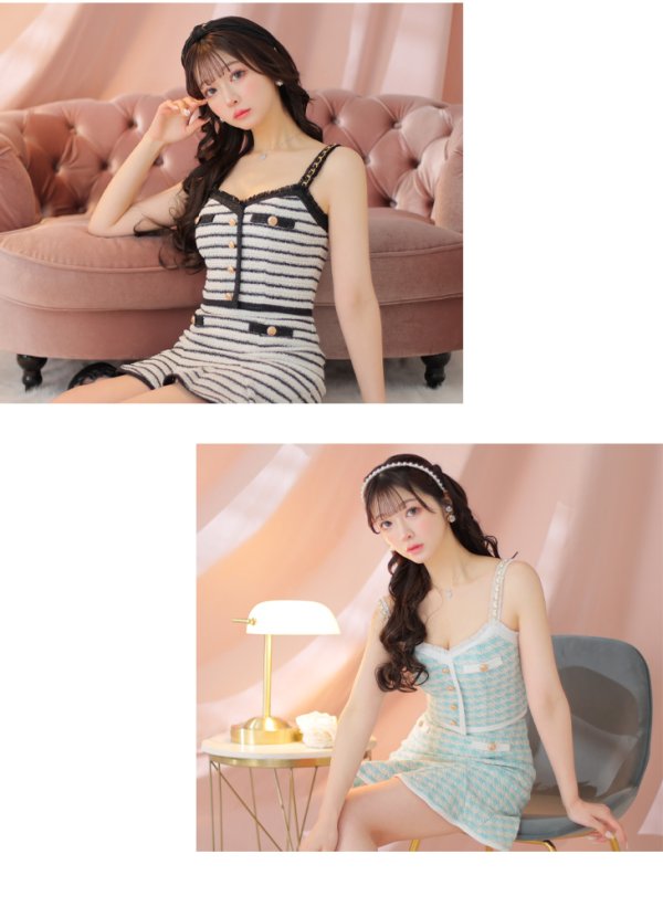 画像11: XSサイズあり【ROBE de FLEURS/ローブドフルール】ニットツイード/ ショルダーチェーン/ ボタン/ マーメイド/ フレア/ セットアップ/ ミニドレス/ キャバドレス[OF08]