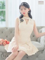 【予約商品/5月中旬発送予定】Lサイズあり【DEA.by ROBE de FLEURS/ディアバイローブドフルール】ボタニカルレース/ ネックベルト/ プリーツ/ ノースリーブ/ フレア/ ミニドレス/ キャバドレス