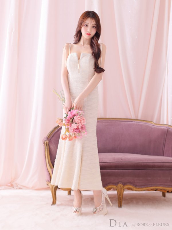 画像3: Lサイズあり【DEA./ディア】肩紐リボン/ ニットツイード/ マーメイド/ ミディアムドレス/ キャバドレス【OF08】