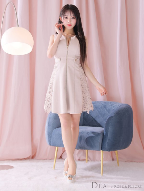 画像20: Lサイズあり【DEA./ディア】サイドレース/ ノースリーブ/ フロントジップ/ フレア/ ミニドレス/ キャバドレス【OF08】