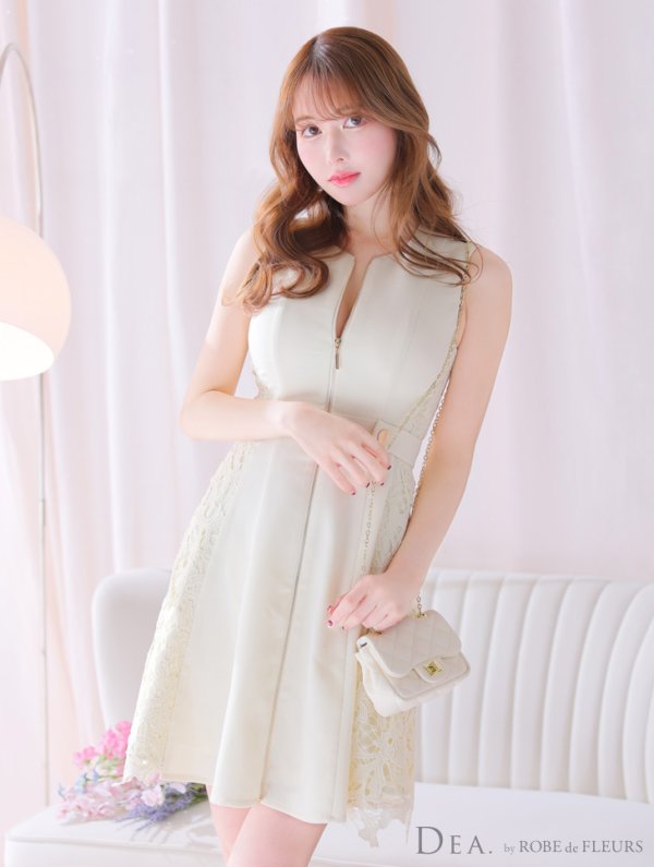 画像14: Lサイズあり【DEA./ディア】サイドレース/ ノースリーブ/ フロントジップ/ フレア/ ミニドレス/ キャバドレス【OF08】