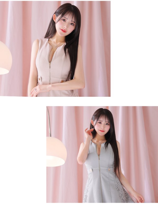 画像21: Lサイズあり【DEA./ディア】サイドレース/ ノースリーブ/ フロントジップ/ フレア/ ミニドレス/ キャバドレス【OF08】