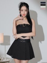 XSサイズあり【ROBE de FLEURS Glossy/ローブ・ド・フルール グロッシー】ハンサムダブルベルト/ セットアップ/ ベア/ キャミ/ 2way/ プリーツ/ フレア/ ミニドレス/ キャバドレス[OF2]