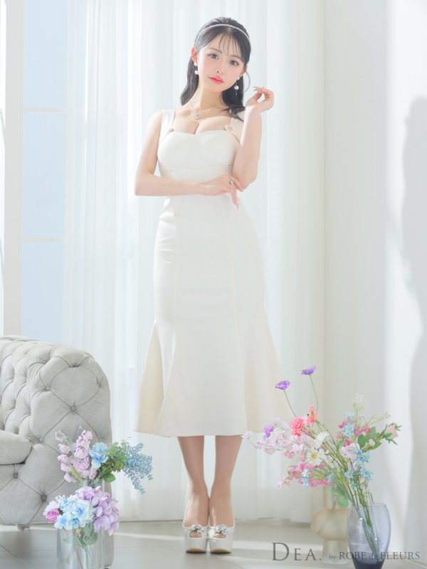 画像16: Lサイズあり【DEA./ディア】ウエストクロス/ リブニット/ マーメイド/ ノースリーブ/ ミディアムドレス/ キャバドレス[OF08]