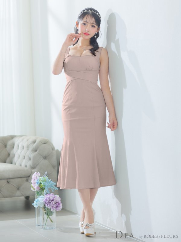 画像3: Lサイズあり【DEA./ディア】ウエストクロス/ リブニット/ マーメイド/ ノースリーブ/ ミディアムドレス/ キャバドレス[OF08]