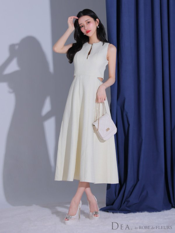 画像18: Lサイズあり【DEA./ディア】ウエストスリット/ ノースリーブ/ シンプル/ フレア/ ミモレ丈/ ミディアムドレス/ キャバドレス[OF08]