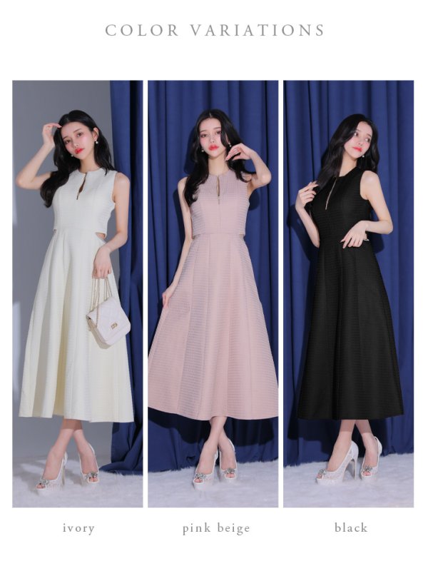 画像29: Lサイズあり【DEA./ディア】ウエストスリット/ ノースリーブ/ シンプル/ フレア/ ミモレ丈/ ミディアムドレス/ キャバドレス[OF08]