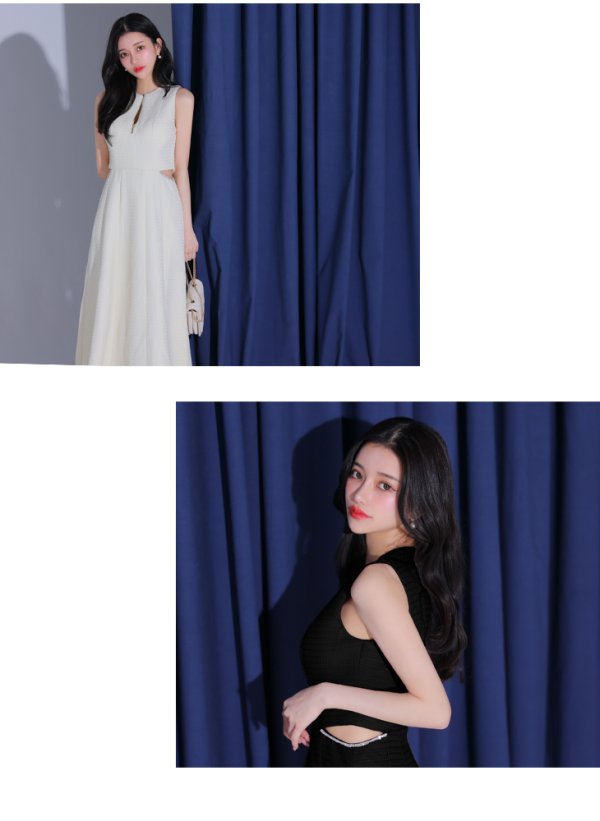 画像23: Lサイズあり【DEA./ディア】ウエストスリット/ ノースリーブ/ シンプル/ フレア/ ミモレ丈/ ミディアムドレス/ キャバドレス[OF08]