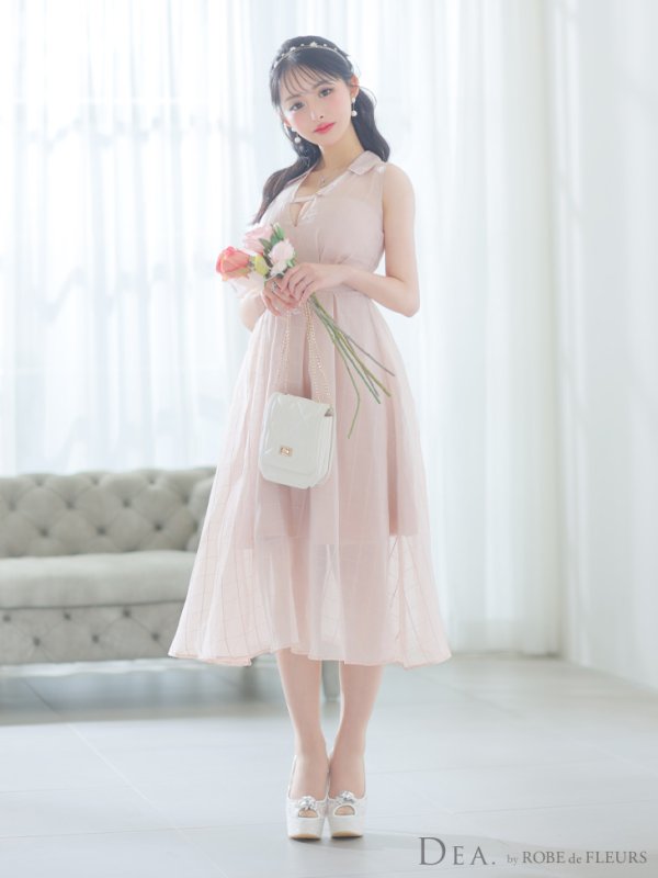 画像23: Lサイズあり【DEA./ディア】バストベルト/ チェック/ オーガンジー/ ノースリーブ/ フレア/ ミディアムドレス/ キャバドレス[OF08]