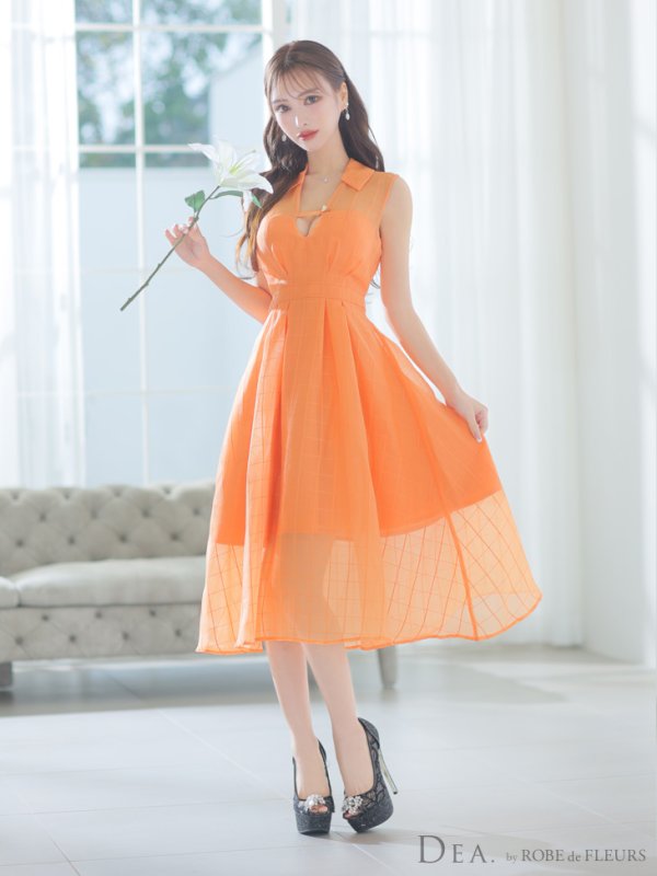 画像11: Lサイズあり【DEA./ディア】バストベルト/ チェック/ オーガンジー/ ノースリーブ/ フレア/ ミディアムドレス/ キャバドレス[OF08]