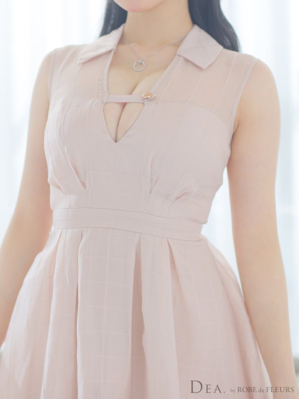 画像24: Lサイズあり【DEA./ディア】バストベルト/ チェック/ オーガンジー/ ノースリーブ/ フレア/ ミディアムドレス/ キャバドレス[OF08]