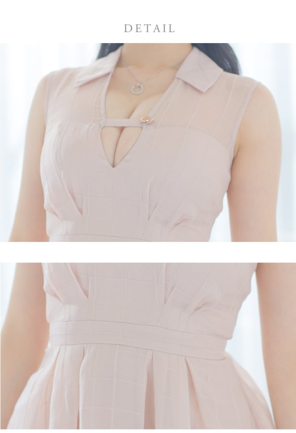 画像27: Lサイズあり【DEA./ディア】バストベルト/ チェック/ オーガンジー/ ノースリーブ/ フレア/ ミディアムドレス/ キャバドレス[OF08]