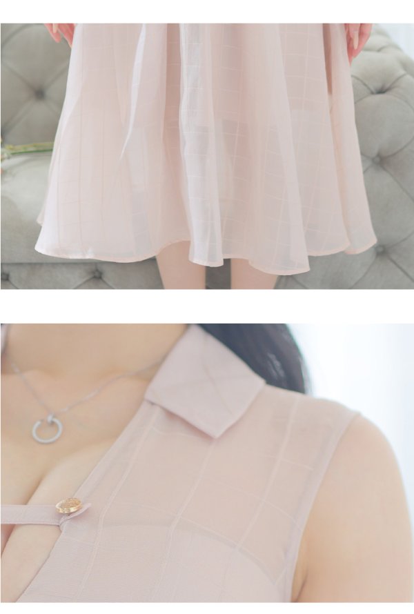 画像28: Lサイズあり【DEA./ディア】バストベルト/ チェック/ オーガンジー/ ノースリーブ/ フレア/ ミディアムドレス/ キャバドレス[OF08]