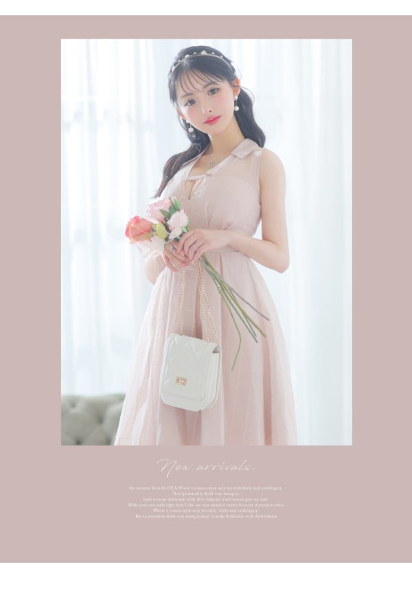 画像25: Lサイズあり【DEA./ディア】バストベルト/ チェック/ オーガンジー/ ノースリーブ/ フレア/ ミディアムドレス/ キャバドレス[OF08]