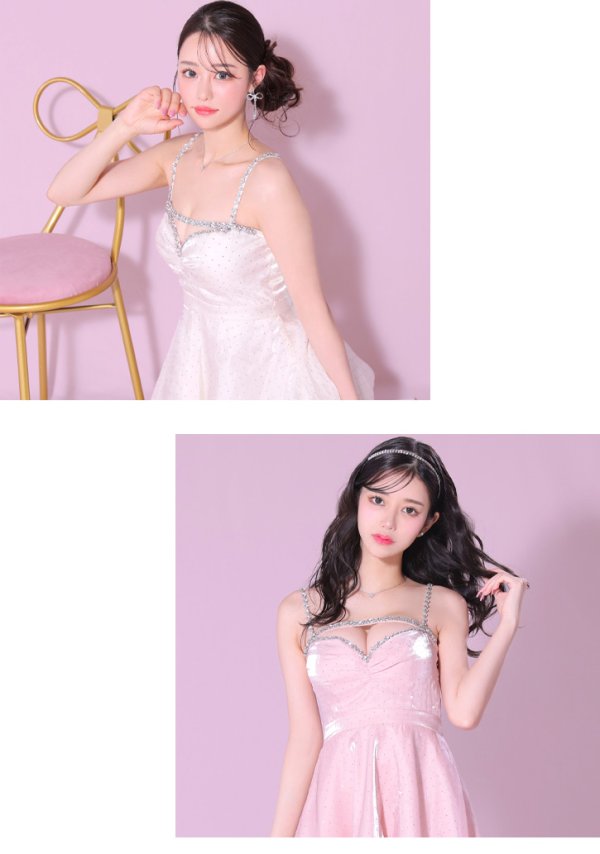 画像10: XSサイズあり【ROBE de FLEURS/ローブドフルール】ストーン/ サテン/ バストビジュー/ フレア/ キャミソール/ ミニドレス/ キャバドレス[OF08]