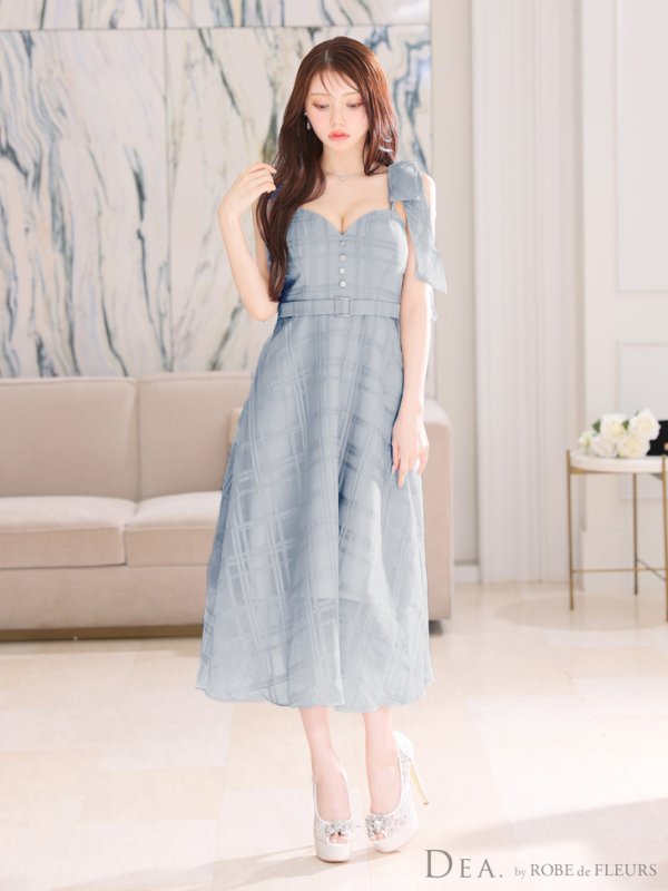 画像28: XS-Lサイズあり【DEA./ディア】肩リボン/ チェック柄/ オーガンジー/ フレア/ ロング/ キャミ/ ミディアムドレス/ キャバドレス[OF08]