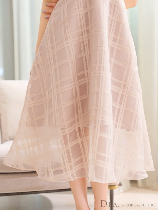 画像19: XS-Lサイズあり【DEA./ディア】肩リボン/ チェック柄/ オーガンジー/ フレア/ ロング/ キャミ/ ミディアムドレス/ キャバドレス[OF08]