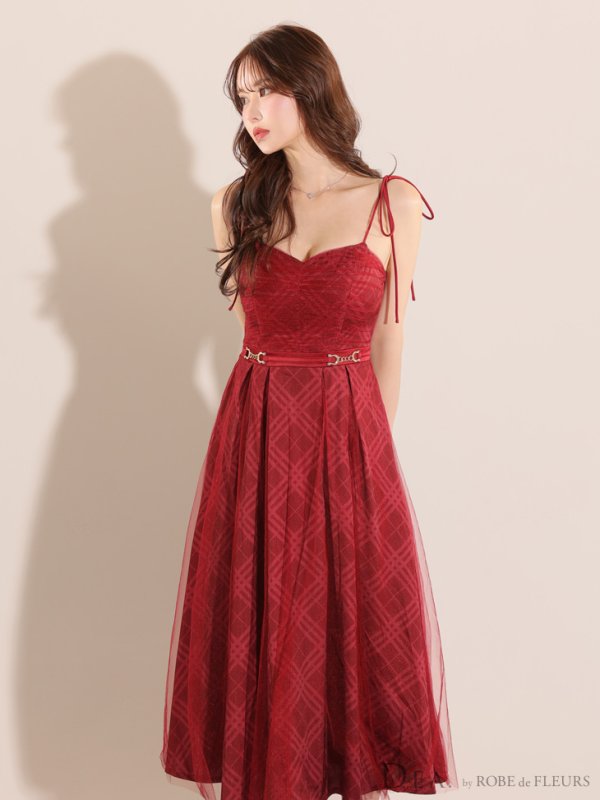 画像26: Lサイズあり【DEA./ディア】チュールチェック/ ベルトデザイン/ キャミ/ フレア/ ミモレ丈/ ミディアムドレス/ キャバドレス[OF08]