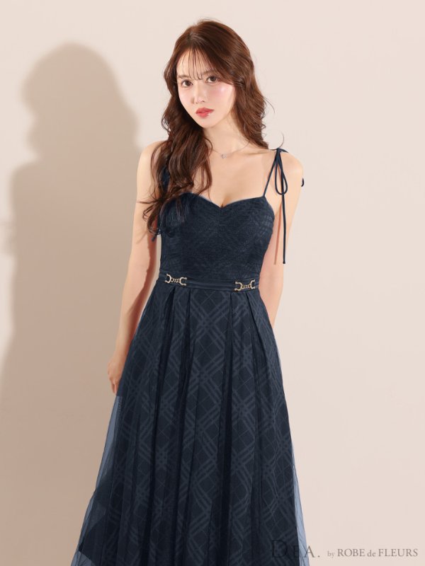 画像34: Lサイズあり【DEA./ディア】チュールチェック/ ベルトデザイン/ キャミ/ フレア/ ミモレ丈/ ミディアムドレス/ キャバドレス[OF08]