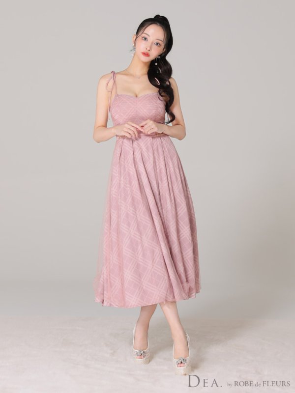画像38: Lサイズあり【DEA./ディア】チュールチェック/ ベルトデザイン/ キャミ/ フレア/ ミモレ丈/ ミディアムドレス/ キャバドレス[OF08]