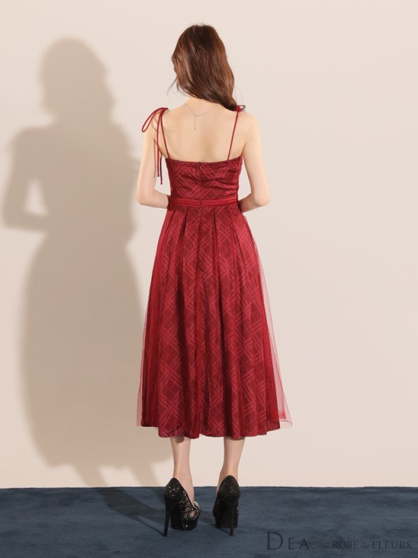 画像27: Lサイズあり【DEA./ディア】チュールチェック/ ベルトデザイン/ キャミ/ フレア/ ミモレ丈/ ミディアムドレス/ キャバドレス[OF08]