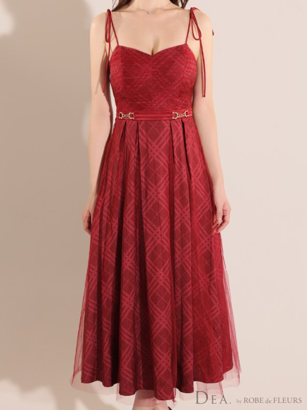 画像28: Lサイズあり【DEA./ディア】チュールチェック/ ベルトデザイン/ キャミ/ フレア/ ミモレ丈/ ミディアムドレス/ キャバドレス[OF08]