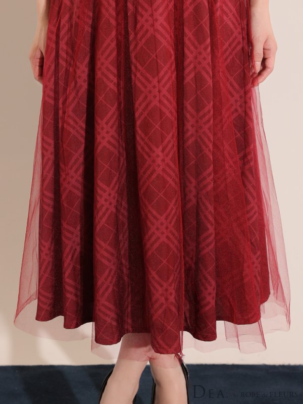 画像30: Lサイズあり【DEA./ディア】チュールチェック/ ベルトデザイン/ キャミ/ フレア/ ミモレ丈/ ミディアムドレス/ キャバドレス[OF08]