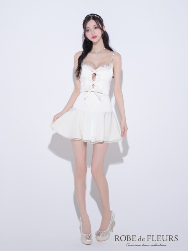 画像9: XSサイズあり【ROBE de FLEURS/ローブドフルール】センターリボン/ 2way/ フレア/ セットアップ/ ミニドレス/ キャバドレス[OF08]