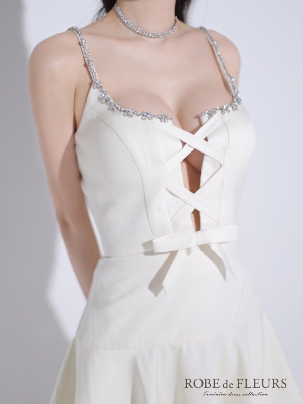 画像15: XSサイズあり【ROBE de FLEURS/ローブドフルール】センターリボン/ 2way/ フレア/ セットアップ/ ミニドレス/ キャバドレス[OF08]