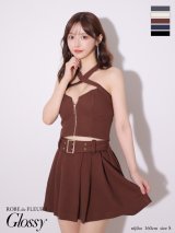 XSサイズあり【ROBE de FLEURS Glossy/ローブ・ド・フルール グロッシー】リブ/ ホルターネック/ バストジップ/ セットアップ/ フレア/ ミニドレス/ キャバドレス[OF2]