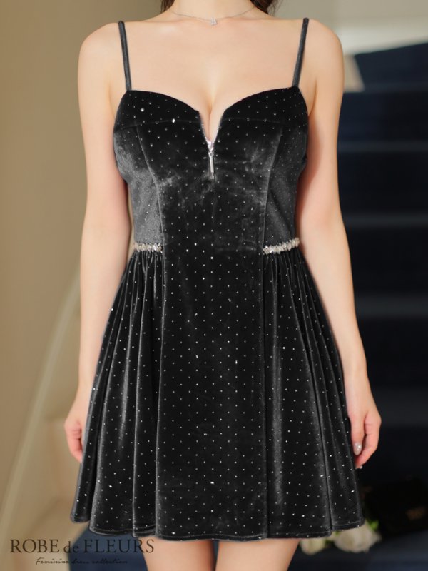 画像27: 【ゆか/関西コレクション着用】XSサイズあり【ROBE de FLEURS/ローブドフルール】ストーン付き/ ベロア/ ウエストビジュー/ キャミソール/ フレア/ ミニドレス/ キャバドレス[OF08]