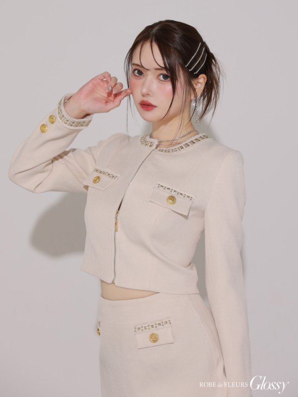 画像20: Lサイズあり【Glossy/グロッシー】ロングスリーブ/ ツイード/ ジャケット/ セットアップ/ フレア/ ミニドレス/ キャバドレス[OF08]