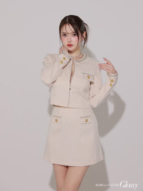 画像21: Lサイズあり【Glossy/グロッシー】ロングスリーブ/ ツイード/ ジャケット/ セットアップ/ フレア/ ミニドレス/ キャバドレス[OF08]