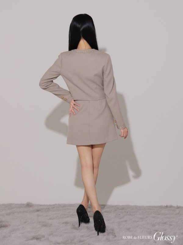画像5: Lサイズあり【Glossy/グロッシー】ロングスリーブ/ ツイード/ ジャケット/ セットアップ/ フレア/ ミニドレス/ キャバドレス[OF08]