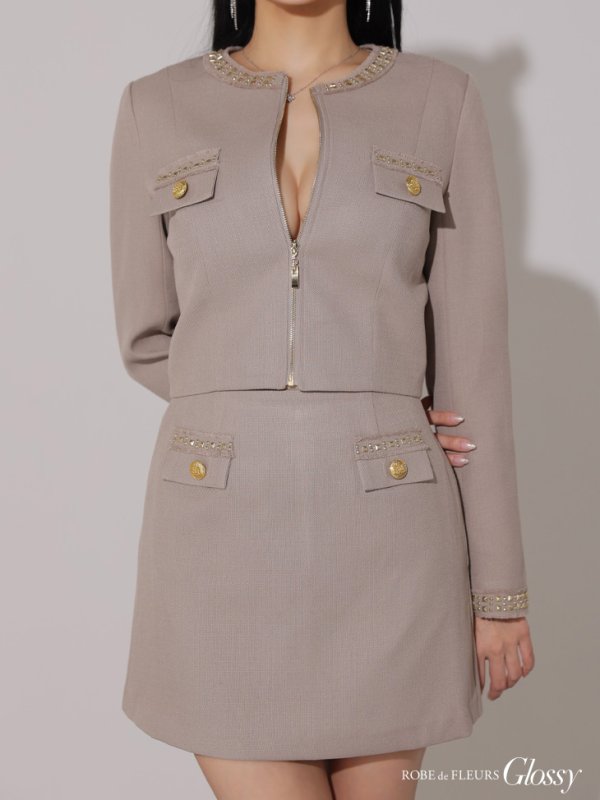 画像6: Lサイズあり【Glossy/グロッシー】ロングスリーブ/ ツイード/ ジャケット/ セットアップ/ フレア/ ミニドレス/ キャバドレス[OF08]