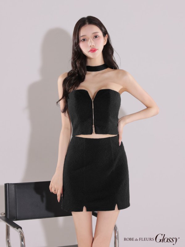 画像8: XSサイズあり【Glossy/グロッシー】バストジップ/ ストレッチニット/ シンプル/ セットアップ/ ミニドレス/ キャバドレス[OF08]