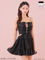 XSサイズあり【ROBE de FLEURS/ローブドフルール】シャーリング/ サテン/ ウエストスリット/ フレア/ ミニドレス/ キャバドレス[OF2]【一部予約商品/9月上旬発送予定】
