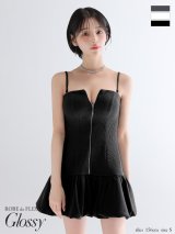 【予約商品/9月中旬発送予定】XSサイズあり【Glossy/グロッシー】センタージップ/ リブ/ バルーン/ フレア/ ミニドレス/ キャバドレス[OF08]
