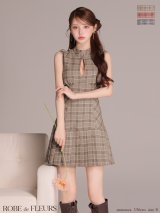 XSサイズあり【ROBE de FLEURS/ローブドフルール】クラシカルチェック/ ツイル/ プリーツ/ フレア/ ミニドレス/ キャバドレス[OF08]
