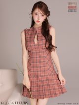 XSサイズあり【ROBE de FLEURS/ローブドフルール】クラシカルチェック/ ツイル/ プリーツ/ フレア/ ミニドレス/ キャバドレス[OF08]