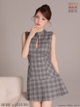 XSサイズあり【ROBE de FLEURS/ローブドフルール】クラシカルチェック/ ツイル/ プリーツ/ フレア/ ミニドレス/ キャバドレス[OF08]