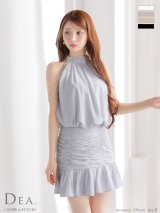 【予約商品/7月下旬発送予定】XSサイズあり【DEA./ディア】ドットシフォン/ ホルターネック/ フレア/ セットアップ/ミニドレス/ キャバドレス[OF2]