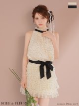 【予約商品/8月中旬発送予定】XSサイズあり【ROBE de FLEURS/ローブドフルール】ドットオーガンジー/ ウエストリボン/ ティアード/ フレア/ ミニドレス/ キャバドレス[OF2]