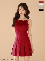XSサイズあり【ROBE de FLEURS/ローブドフルール】サテン/ ビジュー/ リボン/ ボックスプリーツ/ フレア/ キャミソール/ミニドレス/ キャバドレス[OF08]【一部予約商品/10月上旬発送予定】