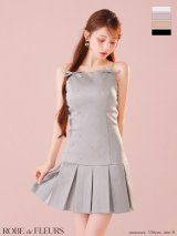 XSサイズあり【ROBE de FLEURS/ローブドフルール】サテン/ ビジュー/ リボン/ ボックスプリーツ/ フレア/ キャミソール/ミニドレス/ キャバドレス【HC02】