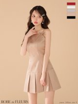 XSサイズあり【ROBE de FLEURS/ローブドフルール】サテン/ ビジュー/ リボン/ ボックスプリーツ/ フレア/ キャミソール/ミニドレス/ キャバドレス[OF08]【一部予約商品/10月上旬発送予定】